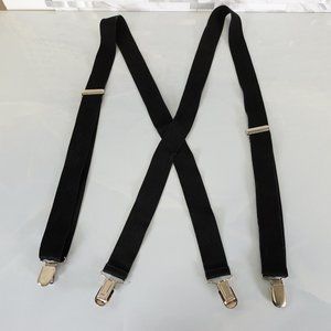 Suspender Mens Black Clip On Adjustable‎ Strap Stretch Elastic X Back Solid Work